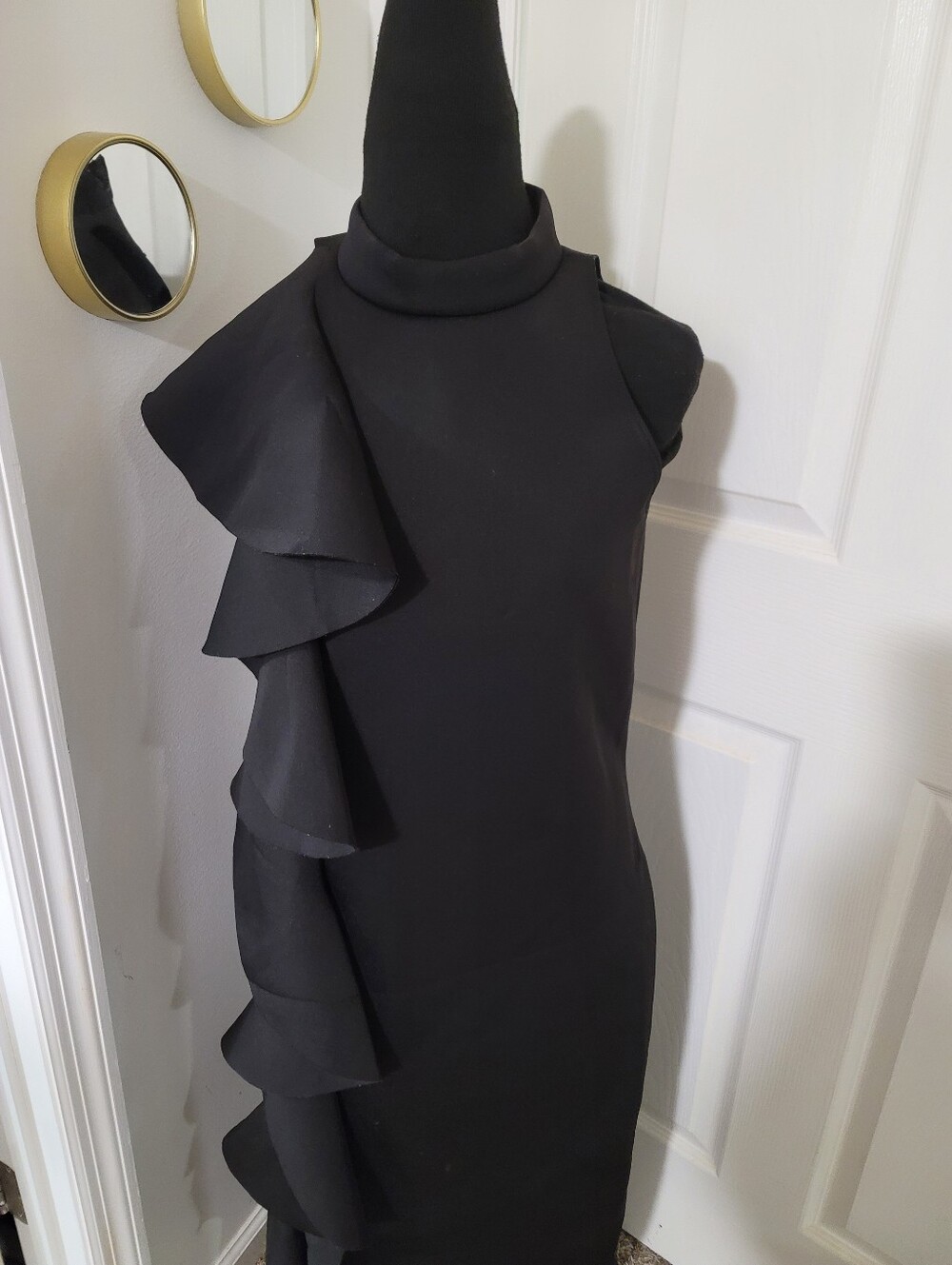 Ouum Shop Plus Size Sleeveless Black Dress Ruffles Long 3XL Zipper Back